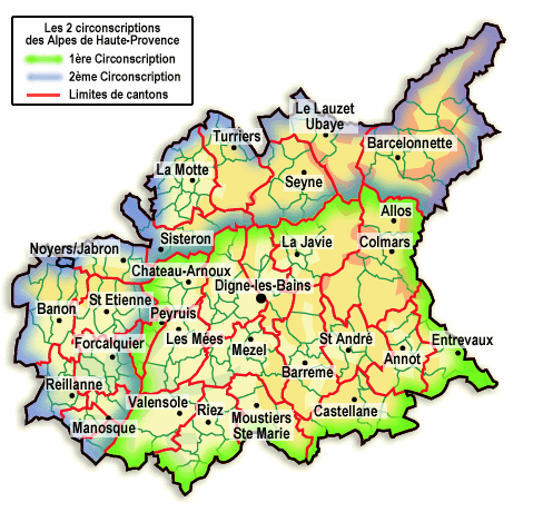 Carte des deux circonscriptions des Alpes-de-Haute-Provence